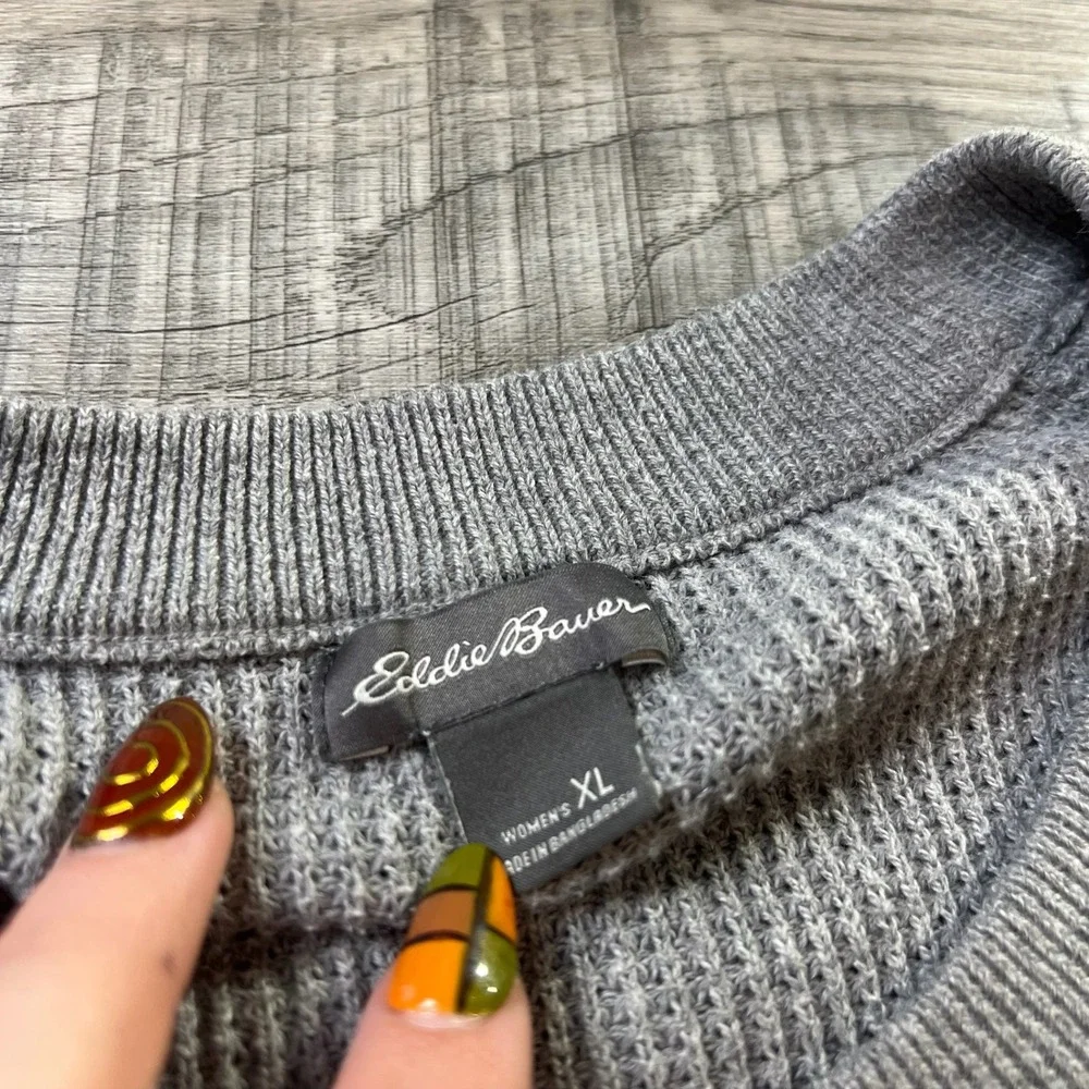 Eddie Bauer Sweater Men XL Gray Waffle Knit Raglan Crewneck Pullover Cotton J87 - Picture 3 of 8